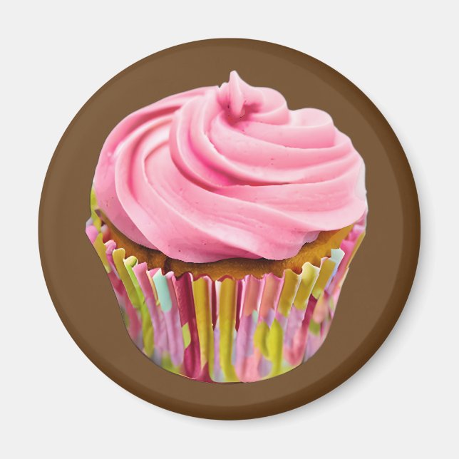 Imã Cupcake de morango com Glacé rosa (Frente)