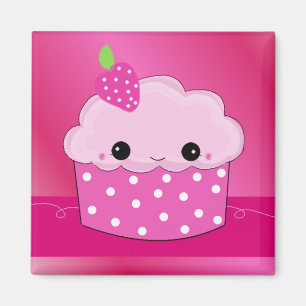 Imã Cupcake de Morango com Pontos Rosa
