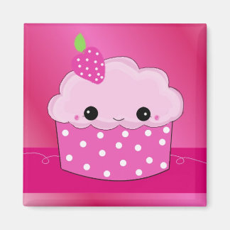 Imã Cupcake de Morango com Pontos Rosa