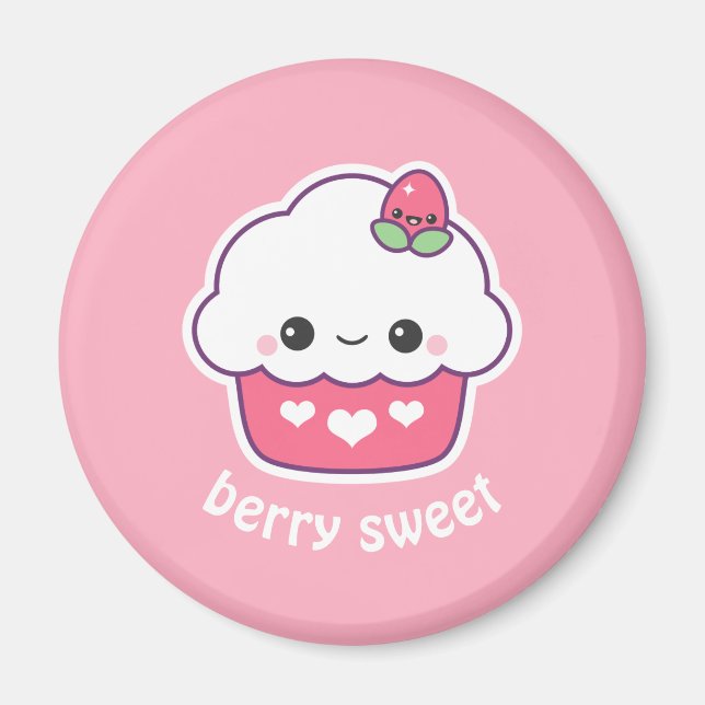 Imã Cupcake de Morango Kawaii (Frente)