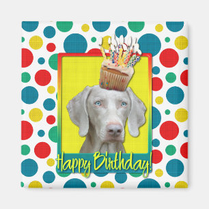 Imã Cupcake do aniversário - Weimaraner