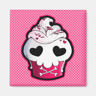 Imã Cupcake do crânio rosa