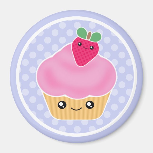 Imã Cupcake Kawaii Strawberry Magnet (Frente)