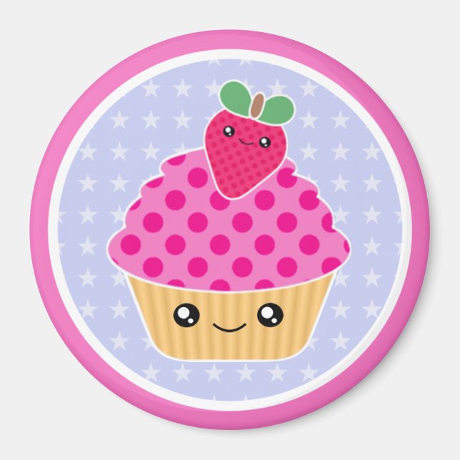 Imã Cupcake Kawaii Strawberry Magnet (Frente)