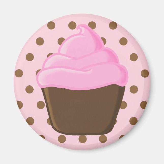 Imã Cupcake rosa com magneta rosa do Bolinhas (Frente)