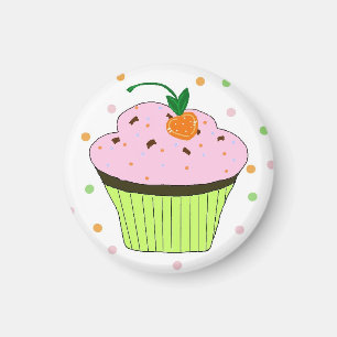 Imã Cupcake Rosa Glasurado com Pontinhos