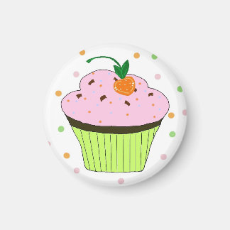Imã Cupcake Rosa Glasurado com Pontinhos