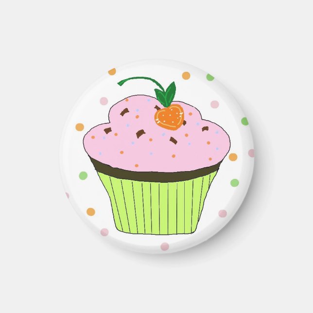 Imã Cupcake Rosa Glasurado com Pontinhos (Frente)