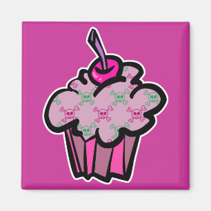Imã cupcake rosa punk crânio ossos cruzados