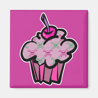 Imã cupcake rosa punk crânio ossos cruzados