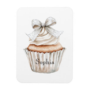 Ímã Cupcakes Brancos Prateados Glamurosos com Laço  