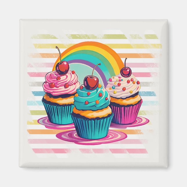Imã Cupcakes, Cerejas e Arco-íris (Frente)