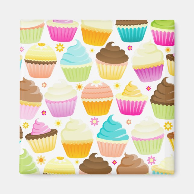 Imã Cupcakes Coloridos (Branco) (Frente)