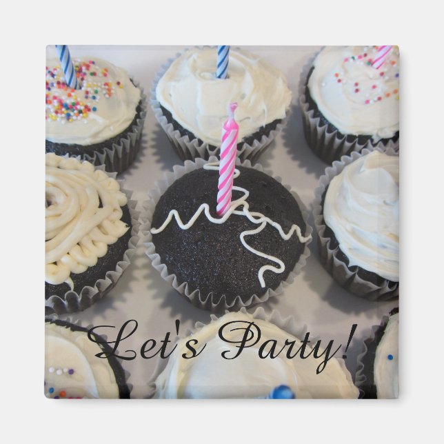Imã Cupcakes com Glacê Vamos Fazer uma Festa (Frente)