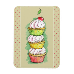 Ímã Cupcakes da aguarela. Ilustração da cozinha