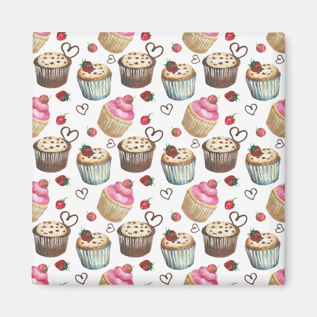 Imã Cupcakes de aquarela (Frente)