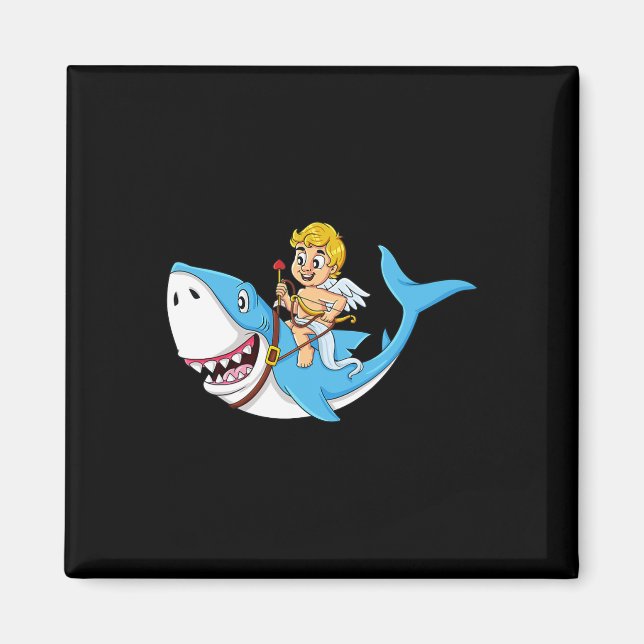 Imã Cupid Riding Shark Dia de os namorados Divertido M (Frente)