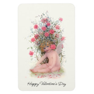 Ímã Cupido de safra com Namorados de Rosas Rosa
