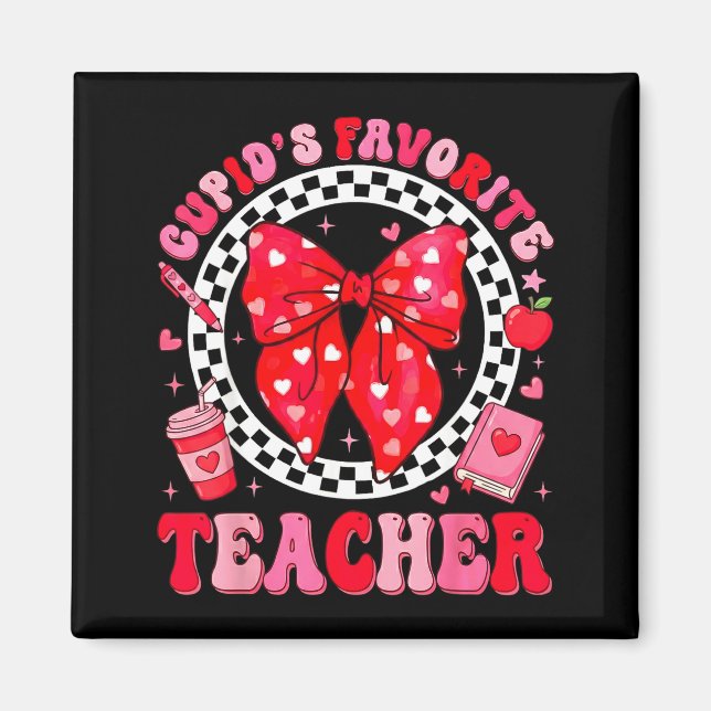 Imã Cupids Favorite Teacher Student Coquette Bow Valen (Frente)
