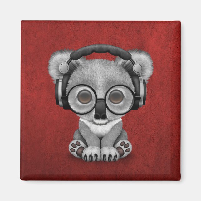 Imã Curioso bebê Koala Bear Dj Vestindo Fones de ouvid (Frente)