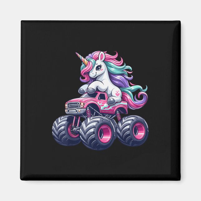 Imã Curioso Unicórnio Que Dirige Um Monstro Rosa (Frente)