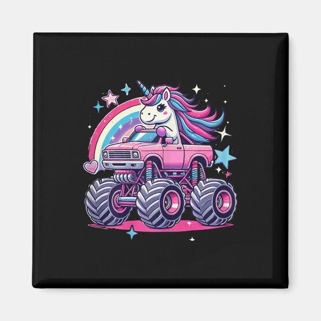 Imã Curioso Unicórnio Que Dirige Um Monstro Rosa (Frente)