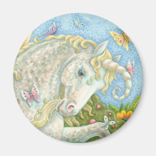 Imã Curly Horned Unicorn Fantasy ROUND MAGNET