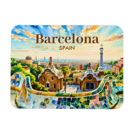 Ímã Custom Barcelona Spain Watercolor Park Guell Retro