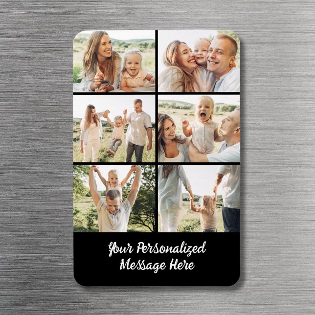 Ímã Custom Black 6 Photo Collage Text Message Modern  (Criador carregado)