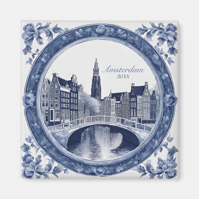 Imã Custom Blue Delft Amsterdam Souvenir (Frente)
