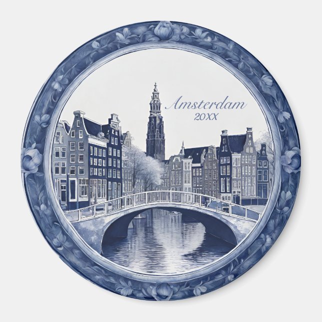 Imã Custom Blue Delft Amsterdam Souvenir (Frente)