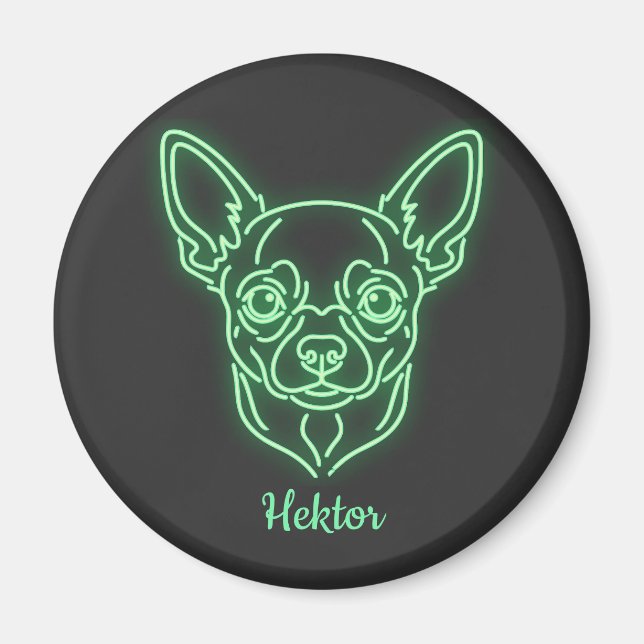 Imã Custom Chihuahua Neon Glow Personalized (Frente)