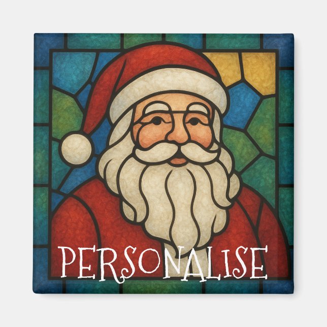 Imã Custom Christmas Santa Art Deco Stained Glass (Frente)