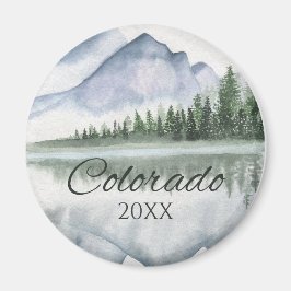 Imã Custom Colorado Watercolor Mountain Lake Trees