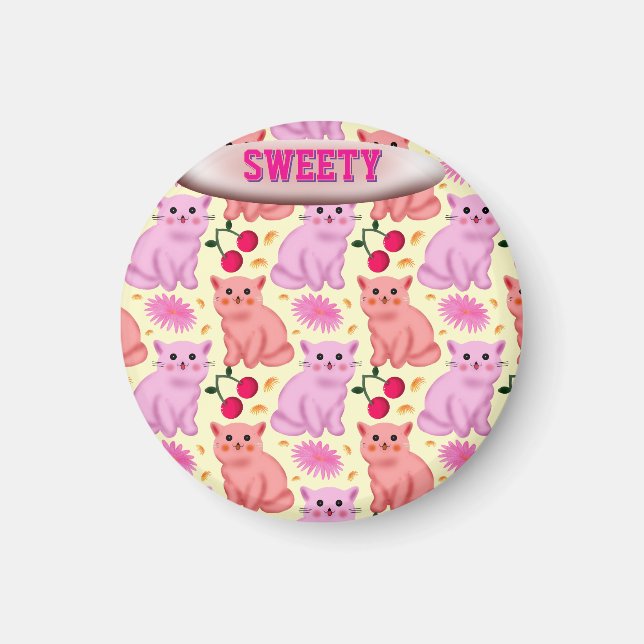 Imã Custom Cute Cat Cherry Floral Pattern (Frente)