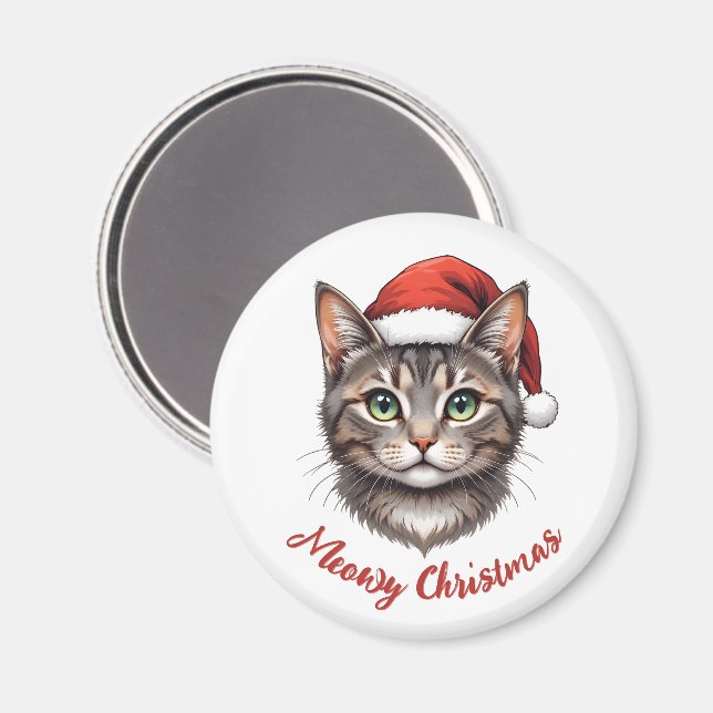 Imã Custom Cute Christmas Cat with Santa Hat (Front/Back)