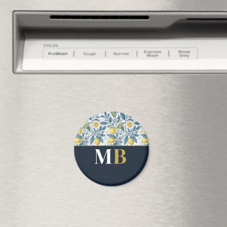 Imã Custom Elegant Mediterranean Lemon Botanical Navy