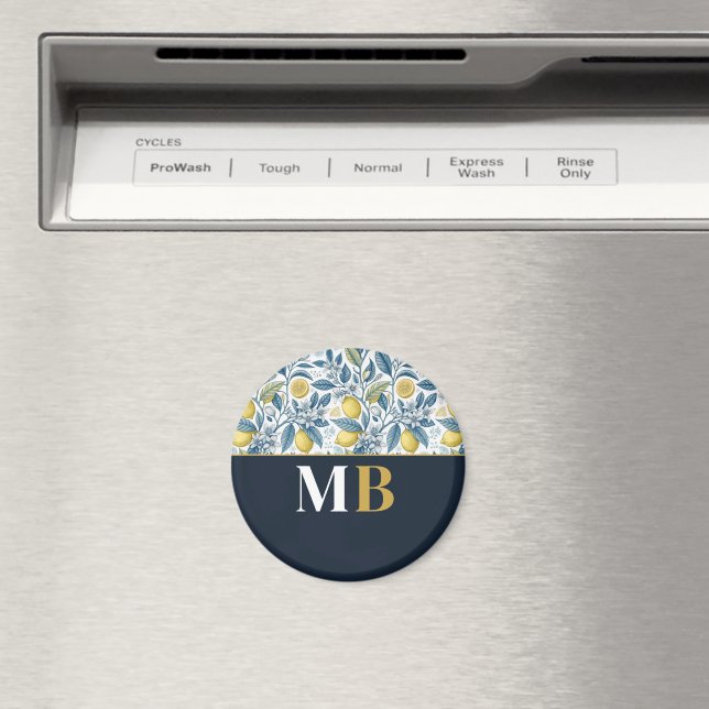 Imã Custom Elegant Mediterranean Lemon Botanical Navy (In Situ (Dishwasher))