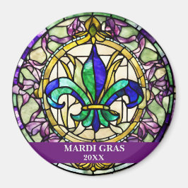 Imã Custom Faux Stained Glass Mardi Gras Flower