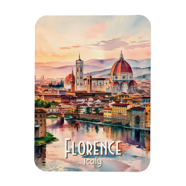 Ímã Custom Florence Duomo Cathedral Watercolor Skyline (Vertical)