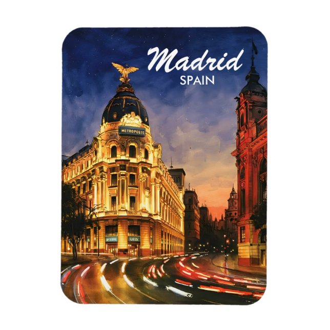 Ímã Custom Madrid Spain Night Watercolor Cityscape (Vertical)