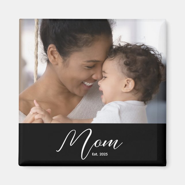 Imã Custom Mom Established Modern Script Photo (Frente)