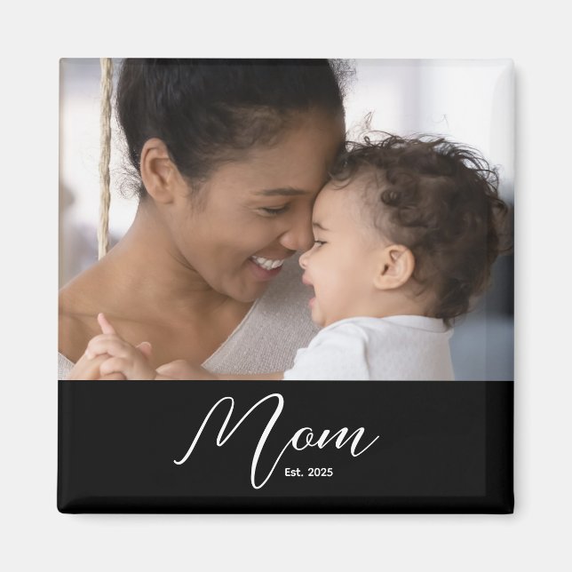 Imã Custom Mom Established Modern Script Photo (Frente)