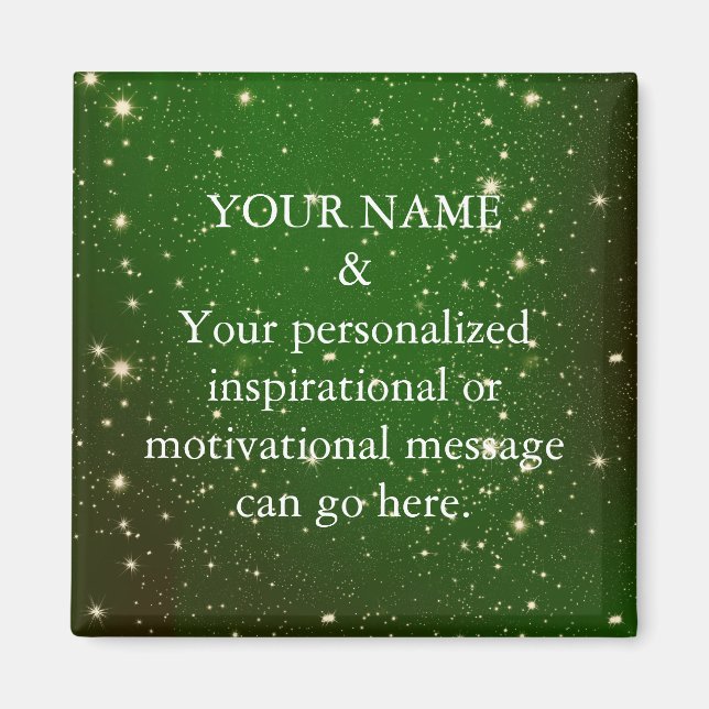 Imã Custom Motivational Message Green Glitter (Frente)