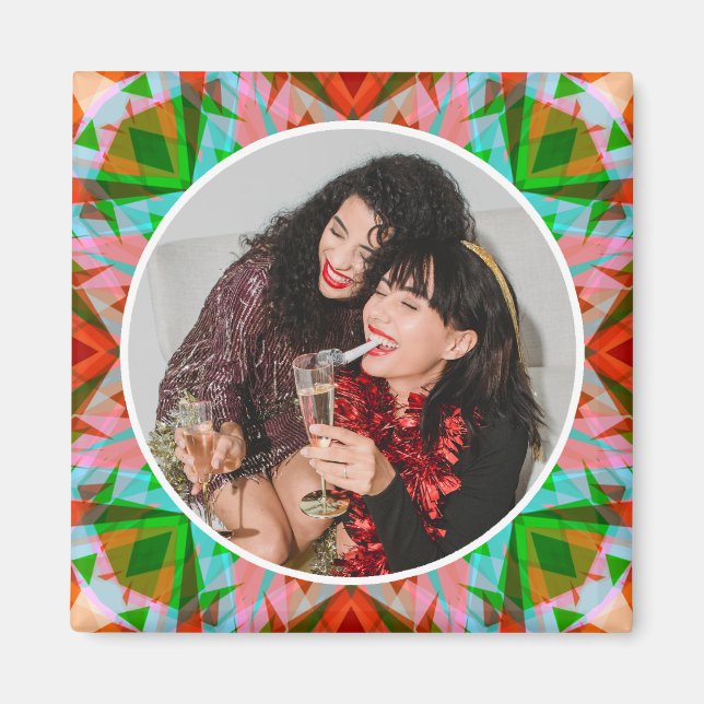 Imã Custom Photo Christmas Star Red Green Family Gift (Frente)