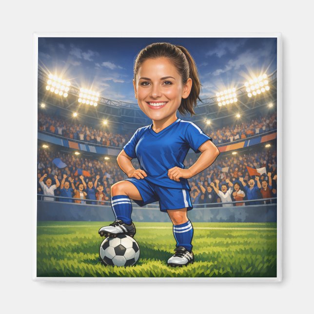 Imã Custom Photo-Face Soccer/Football Star Caricature (Frente)