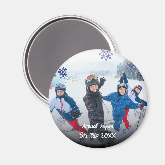 Imã Custom Photo Snowflake Circle Travel (Front/Back)