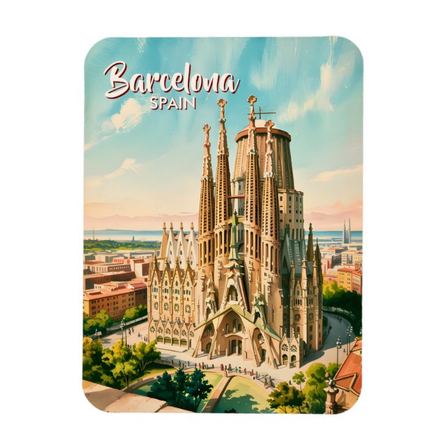 Ímã Custom Sagrada Familia Barcelona Travel Watercolor (Vertical)