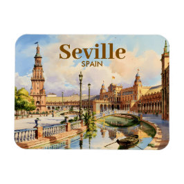 Ímã Custom Seville Spain Plaza de Espana Watercolor