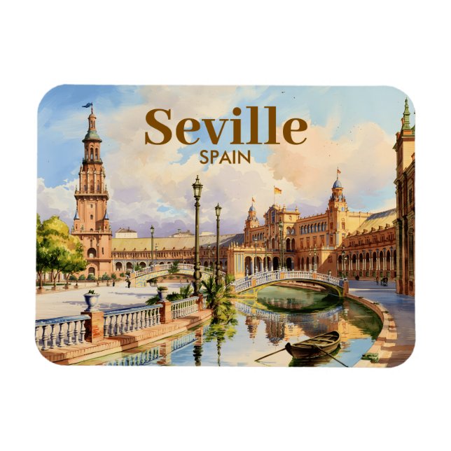 Ímã Custom Seville Spain Plaza de Espana Watercolor (Horizontal)